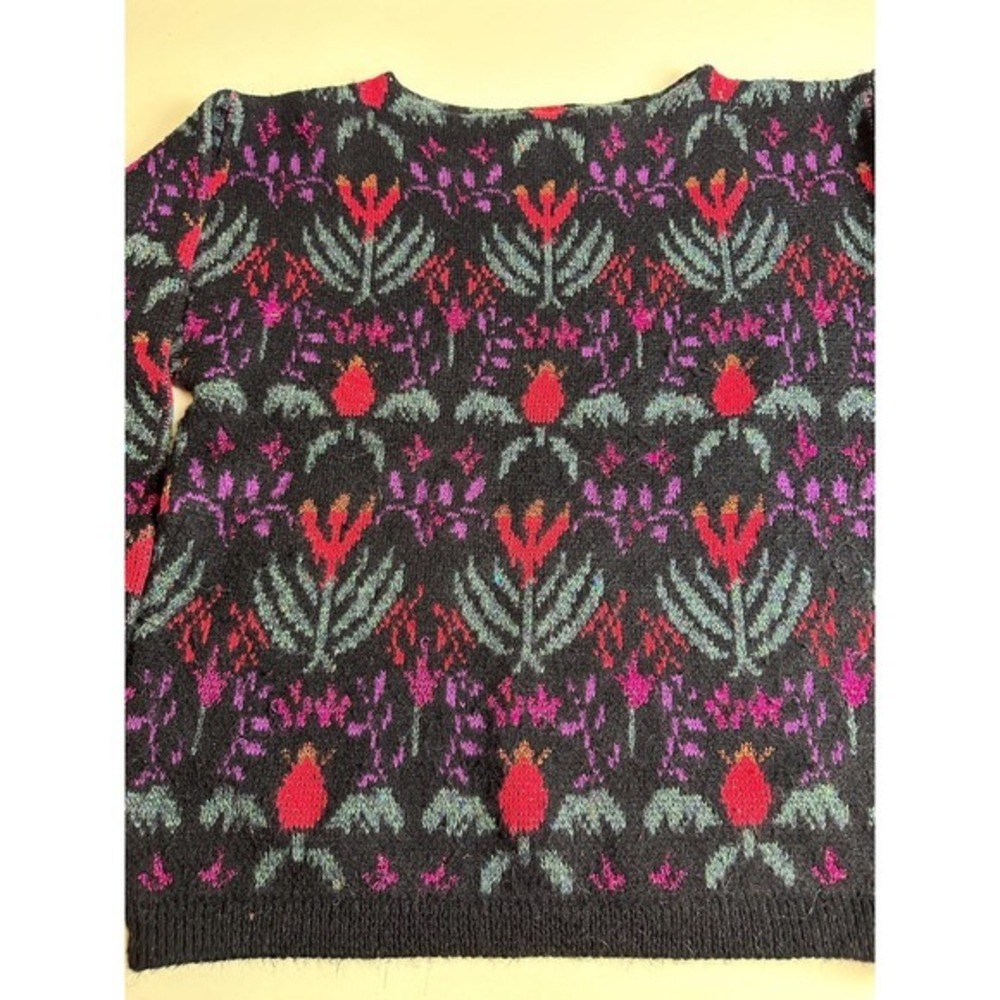 Vintage 80s Pullover Sweater Size Medium Thistle Bateau Neck Design‎ Zone Winter - Picture 4 of 10